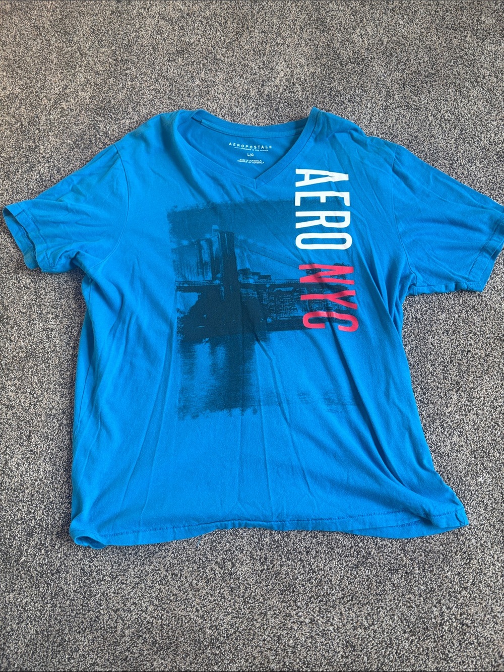 Aeropostale Men's Bright Blue V-Neck 'AERO NYC' Graphic Tee